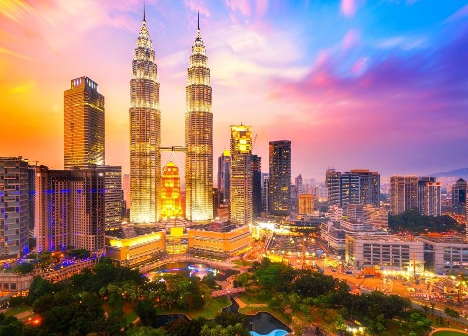 breath-taking view of KLCC in the evening when the lightings are on